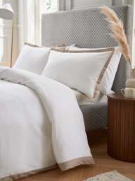 Bedeck of Belfast Fine Linens Olenna 250 Thread Count Cotton Sateen Bedding Cover Set White in Truffle/Chalk, Cotton/Linen, Size Double