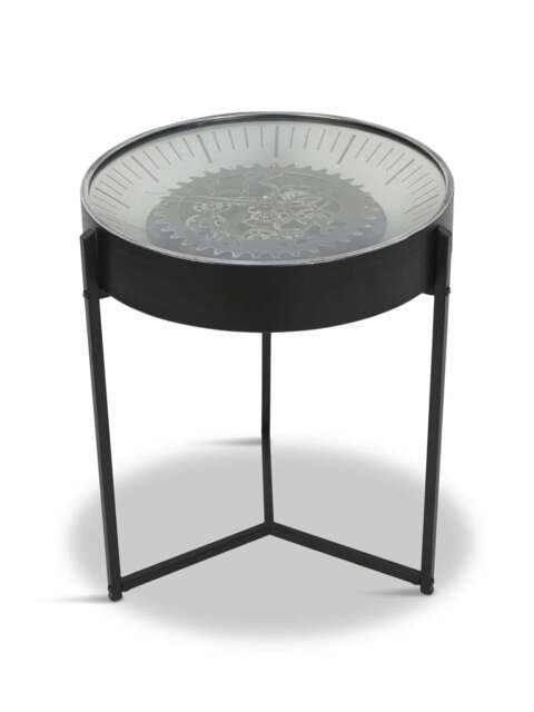 Libra Interiors Palladium Side Table Clock With Moving Dials Black in Black Nickle, Size 47x47x57 - image 1