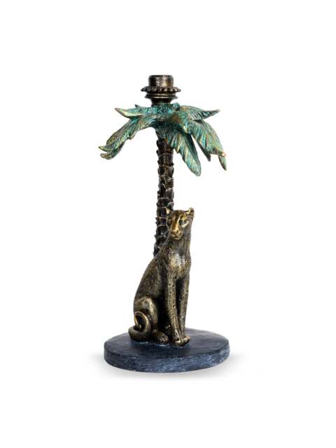 Libra Interiors Palm Candle Stick With Leopard Gold - image 1