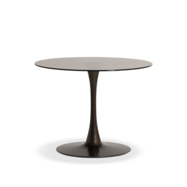 Barker and Stonehouse Rumi Round Smoked Tempered Glass and Bronze Metal Base 100cm Dining Table, Seats 3 Brown