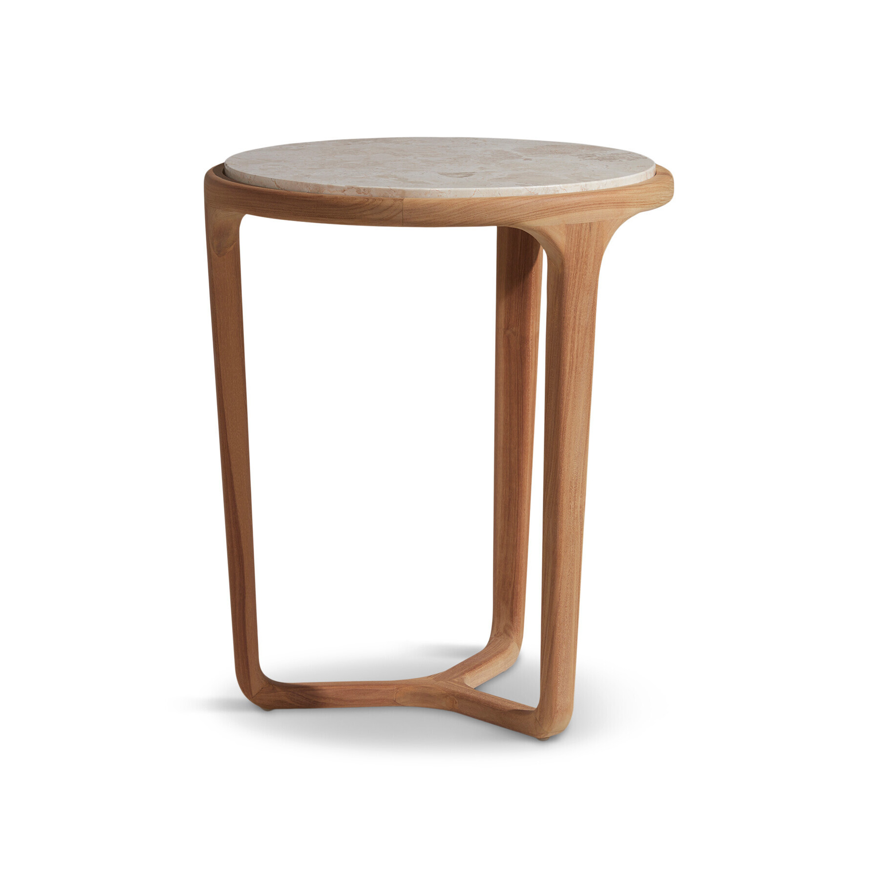 Barker and Stonehouse Terza Round Brown Teak and Marble Side Table - image 1