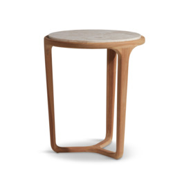 Barker and Stonehouse Terza Round Brown Teak and Marble Side Table - thumbnail 1