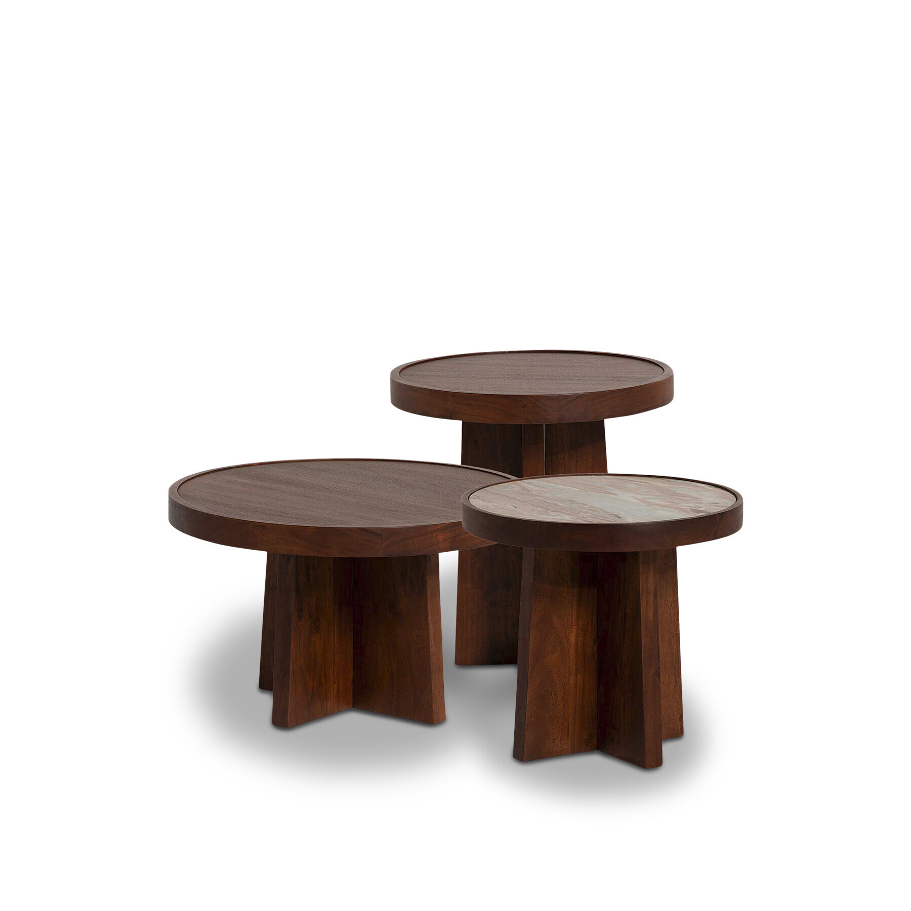 Barker and Stonehouse Zambezi Marble and Brown Acacia Wood Nest Of 3 Tables - image 1
