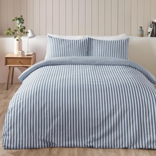 Catherine Lansfield Brushed Stripe Cotton Reversible Duvet Cover Set - image 1