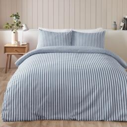 Catherine Lansfield Brushed Stripe Cotton Reversible Duvet Cover Set - thumbnail 1