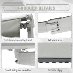 Breeins 200cm Retractable Patio Door Fabric Awning Grey - thumbnail 4
