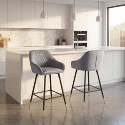 Shankar Set of 2 Savanna Brushed Velvet Grey Bar Stools