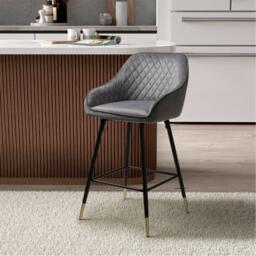 Shankar Set of 2 Savanna Brushed Velvet Grey Bar Stools - thumbnail 8