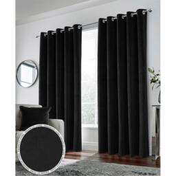 Enhanced Living Hampton Black Velvet Blackout Thermal Ring Curtain - thumbnail 1