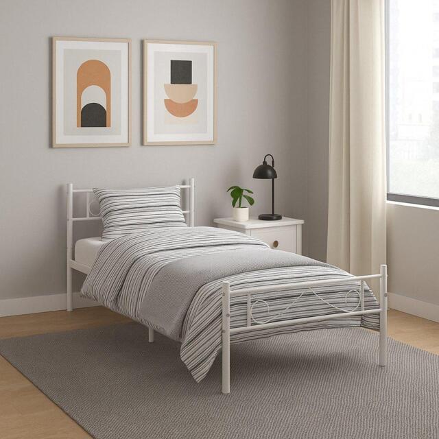 Urban Meuble Sturdy Metal Bed Frame with Elegant Headboard