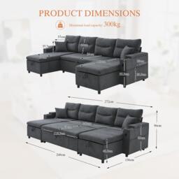 Urban Meuble 4-Seater U-Shaped Sleeper Sofa with Storage - thumbnail 6