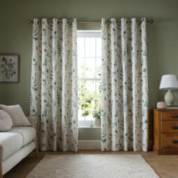 Catherine Lansfield Watercolour Leaves Lined Eyelet Curtains - thumbnail 1