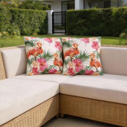 Streetwize Outdoor Flamingo Palm Print Scatter Cushions - Pa - thumbnail 1