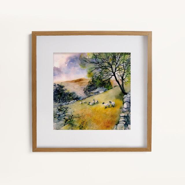Laura Ashley Sheep in Countryside Landscape Print in a Wood Fra - image 1