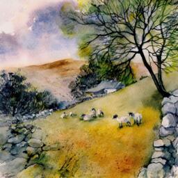 Laura Ashley Sheep in Countryside Landscape Print in a Wood Fra - thumbnail 3