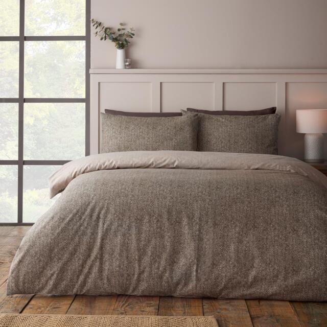 Catherine Lansfield Brushed Herringbone Cotton Duvet Cover Set - image 1