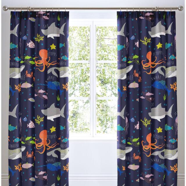 Bedlam Sea Life Kids Bedroom Pencil Pleat Curtains - image 1