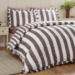 Catherine Lansfield Seersucker Frill Stripe Duvet Cover Set - thumbnail 1