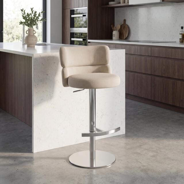Shankar Mason Brushed Velvet Brushed Steel Base Bar Stool - image 1