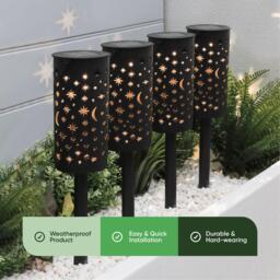 Streetwize Pack of 4 Solar Stake Light Moon & Stars - thumbnail 3