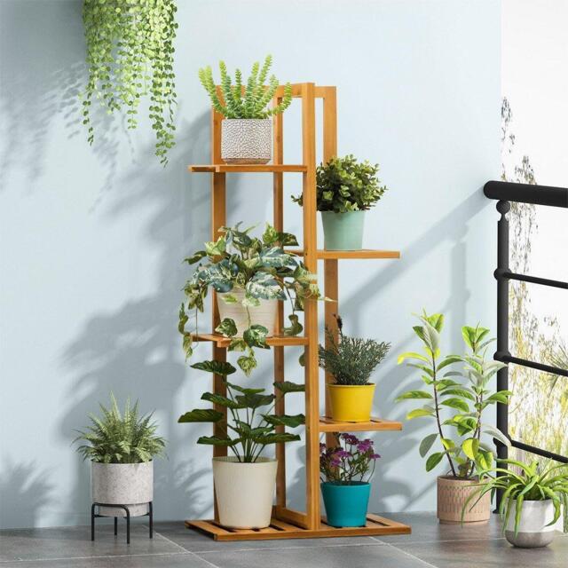 LIFE IDEAS Rustic Wooden Multi-Tiered Potted Plant Stand - image 1
