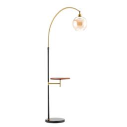 Kabinet UK Modern Adjustable Arc Floor Lamp with Wood Tray - thumbnail 1