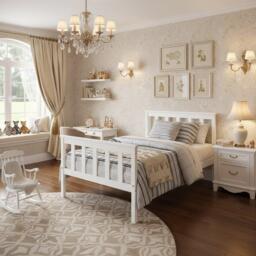 Urban Meuble Classic White Wood Bed Frame - thumbnail 1