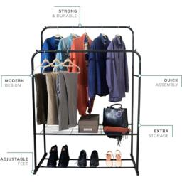 House of Home Double Clothes Rail in Black - thumbnail 4