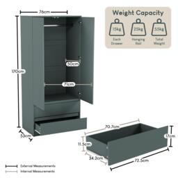 Lassic Vida Designs Denver 2 Door Wardrobe With Drawers - thumbnail 2