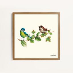 Laura Ashley Sparrow & Blue Tit Bird Print in a Wood Frame