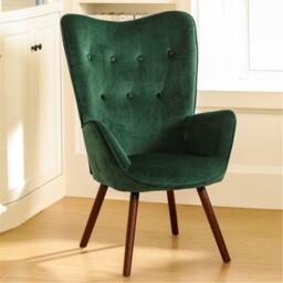 Jack Wills Velvet Accent Chair with Arms – Green Wingback Armchair with Button Tufted Backrest and Wood Legs - thumbnail 3