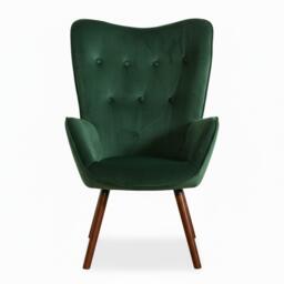 Jack Wills Velvet Accent Chair with Arms – Green Wingback Armchair with Button Tufted Backrest and Wood Legs - thumbnail 6
