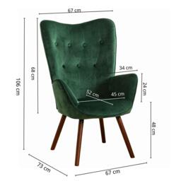 Jack Wills Velvet Accent Chair with Arms – Green Wingback Armchair with Button Tufted Backrest and Wood Legs - thumbnail 7