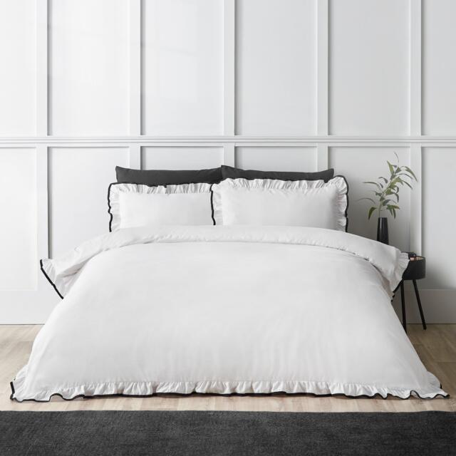 Catherine Lansfield Soft Mono Frill Duvet Cover Set - image 1