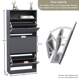 Lassic Vida Designs 3 Drawer Shoe Cabinet With Shelf - thumbnail 2