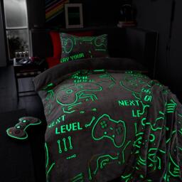 Catherine Lansfield Game Over Glow in the Dark Fleece Duvet Cover Set - thumbnail 2