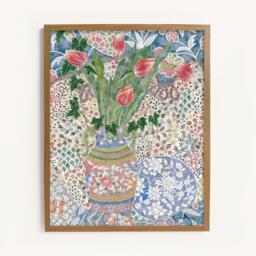 Laura Ashley Abstract Tulips Print in a Wood Frame - thumbnail 1