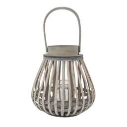 JVL Luna Natural Bulb Shaped Willow Wood Lantern W