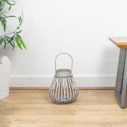 JVL Luna Natural Bulb Shaped Willow Wood Lantern W - thumbnail 5
