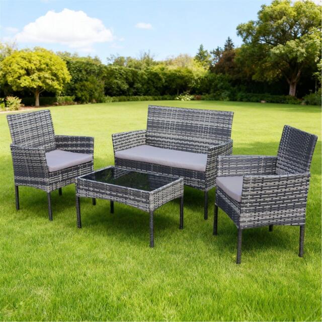 Linea 4-Piece Rattan Weather Resistant Glass Top Garden Dining Set - image 1