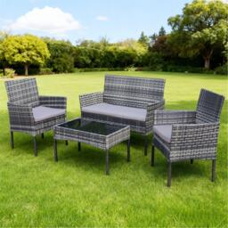 Linea 4-Piece Rattan Weather Resistant Glass Top Garden Dining Set - thumbnail 1