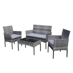 Linea 4-Piece Rattan Weather Resistant Glass Top Garden Dining Set - thumbnail 2