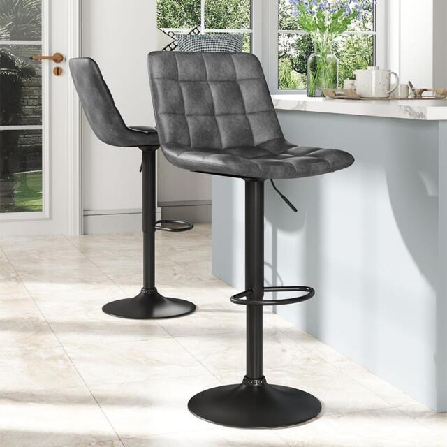 Kabinet UK 2 Pcs Grey Gas Lift Upholstered Swivel Bar Stool - image 1