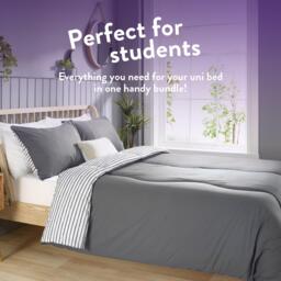 Slumberdown Back to Uni Grey Printed Stripe Duvet + 2 Pillows - thumbnail 3