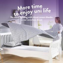 Slumberdown Back to Uni Grey Printed Stripe Duvet + 2 Pillows - thumbnail 4