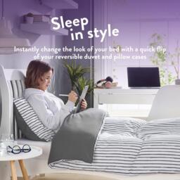 Slumberdown Back to Uni Grey Printed Stripe Duvet + 2 Pillows - thumbnail 5