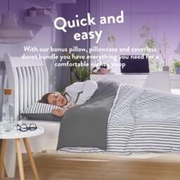 Slumberdown Back to Uni Grey Printed Stripe Duvet + 2 Pillows - thumbnail 2