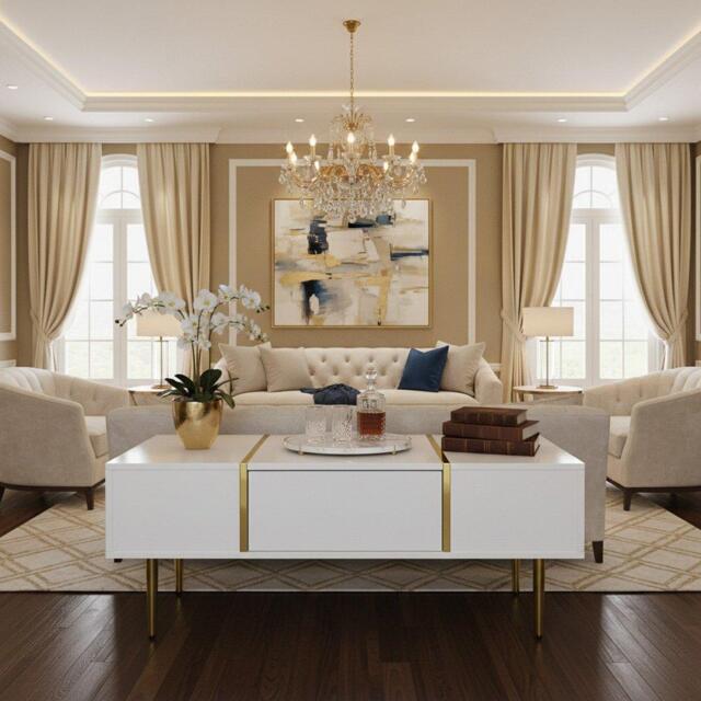Urban Meuble Modern Console Table Gold Legs Durable Storage - image 1