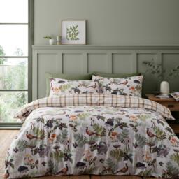Catherine Lansfield Soft Velvet Woodland Walk Reversible Duvet Set - thumbnail 1