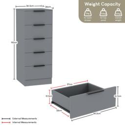 Lassic Trega 5 Drawer Narrow Chest of Drawers - thumbnail 2